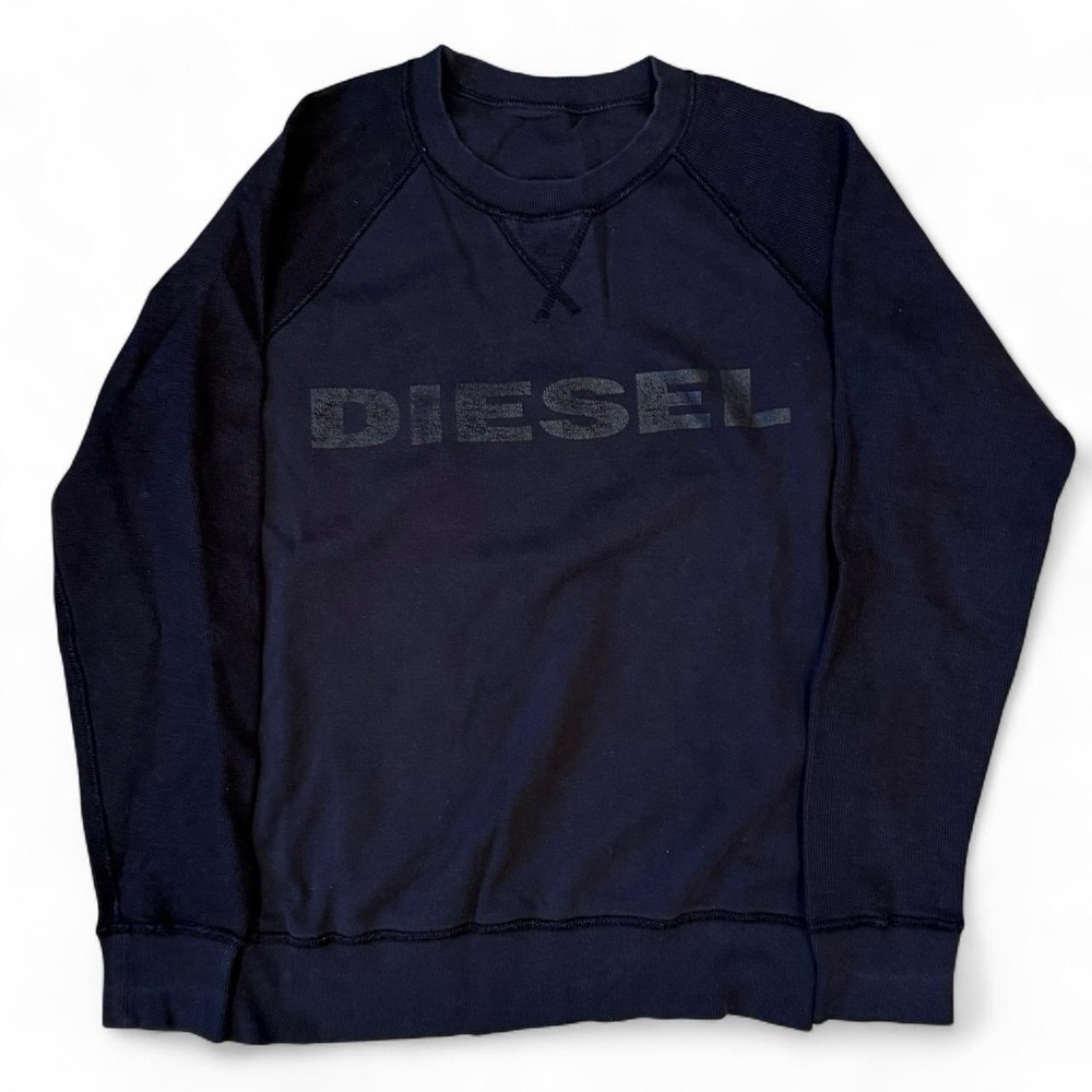 Diesel Black Raglan Sweatshirt Adult Size Large Goth Grunge Punk Logo Crewneck